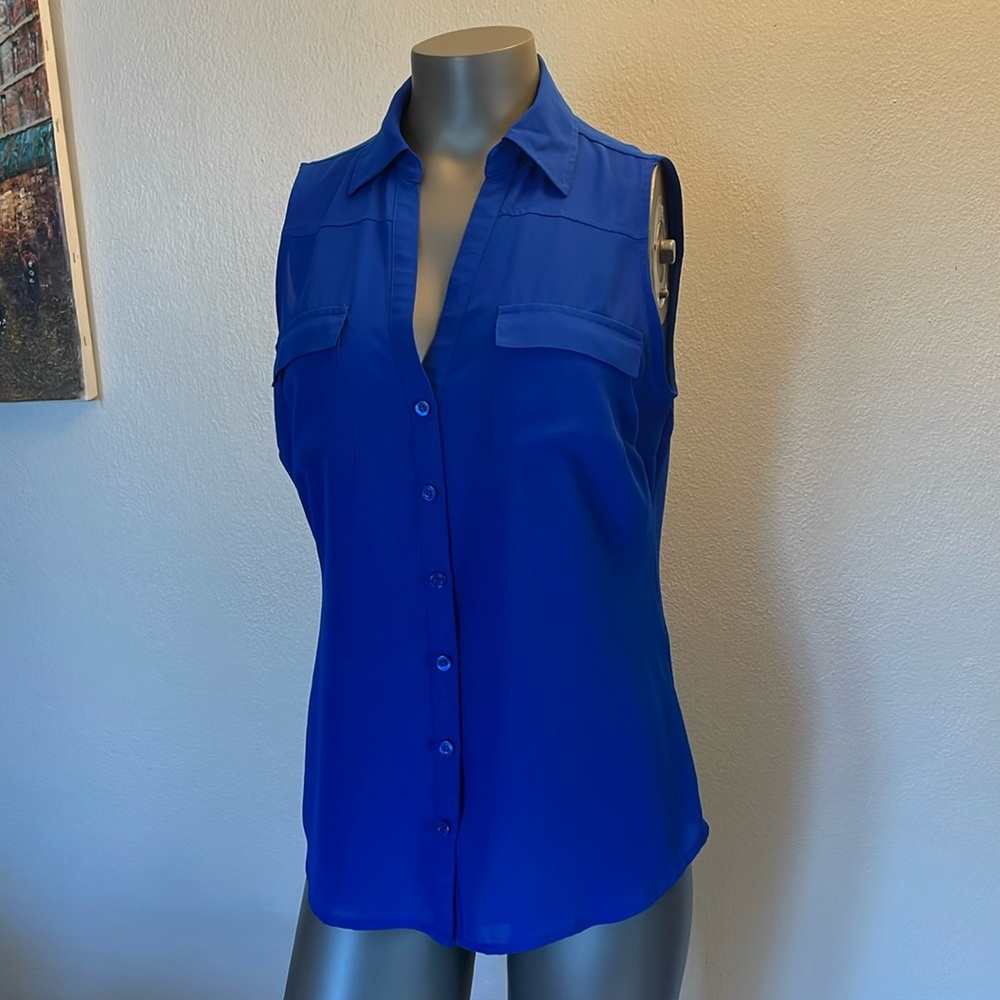New York & Company Sheer Sleeveless Button Down - Sz S